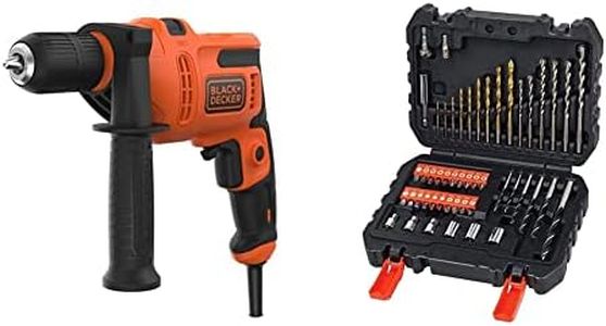 BLACK+DECKER 500 W Hammer Drill Power Tool with Side Handle, BEH200-GB & A7188 Drill and Screwdriver Bit Set 50-Piece