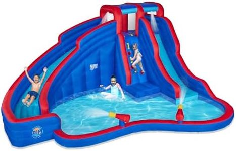 SUNNY & FUN Double Dip Inflatable Water Slide Park with Two Slides | Heavy-Duty Oxford Blow-Up Water Park for Kids Backyard with Splash Pool, Air Blower & Carry Bag | Easy Setup & Drainage