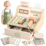 Dreamon Wooden Till Toys for Kids Cash Register with Scanner Play Money Apron Weighing Scale Christmas Birthday Gift for 3 4 5 6 Years Old Boys Girls