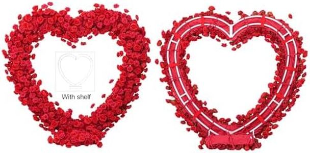 Angela flower Red Wedding Arch Flower Arrangement with Fabric Base + 6.56ft Heart Shaped Dual Tube Metal Wedding Arch Backdrop with Base, Floral Add Stand, Marriage Proposal Backdrop Decor