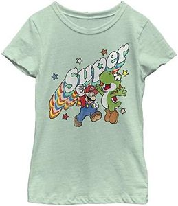 Nintendo Super Friends Girl's Heather Crew Tee Mint, Mint, X-Large