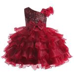 Miipat Girls Pageant Party Dress Ruffle Flower Kids Wedding Ball Gown Sequin Formal Princess Dress(Wine,6-7Years)