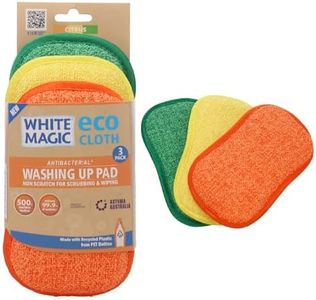 White Magic Eco Cloth Washing Up Pad 3 pack, Citrus - Double-Sided, Non-Scratch Kitchen Sponges for Tough Messes & Gentle Cleaning, Machine Washable, Multi-Purpose Scrubbing Pads for Dishes & Surfaces