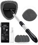 AstroAI 21" Windshield Cleaner Tool, Car Interior Detailing Cleaning Kit with Extendable Handle and 4 Upgraded High-Density Reusable Microfiber Pads, Auto Glass Wiper Brush Kit for Cars, Gray