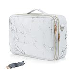 EZLOOT Travel Makeup Case, Professional Cosmetic Train Cases Artist Storage Bag Make Up Tool Boxes Brushes Bags with Compartments Vanity Organizer (16 INCH(2 Layer), Marble Pattern)