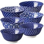 DOWAN Cereal Bowl, Ceramic Soup Bowls Set, 300ml Snack Bowls for Kitchen, Blue and White Vintage Decorative Bowl, for Salad Pasta Rice Oatmeal, Dishwasher & Microwave Safe, Set of 6