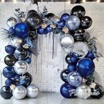 Blue Black Balloon Garland - Double Stuffed Navy Royal Blue Black Balloon Arch Kit with Dark Blue Silver Foil Balloons for Birthday Wedding Baby Shower Halloween Party Decoration