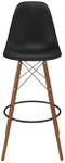 Inmod Molded Plastic Bar Stool with Wood Legs, Set of 2, Matte Black, Walnut DSW Modern Barstools, Mid-century Molded Shell Armless Bar Stools, Matte Black / Walnut