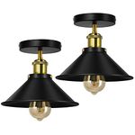 Vintage Ceiling Lights for Living Room Black Metal Industrial Ceiling Light Fixture E27 for kitchen Bedroom, 2 Pack