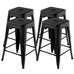 COSTWAY Set of 4 Metal Stacking Stools, Square Nesting Bar Stool with Handing Hole & Footrest, Breakfast Dining Seating Chair for Home Kitchen, Support up to 150kg (61cm Tall no Backrest, Black)