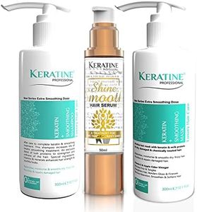 Keratin Hair Combo Kit | Keratin Hair Shampoo, Mask and Serum Infused with Keratin, Almond Oil, Jojoba Oil for Curly Wavy and Straight Hair | Sulfate Free Shampoo for Dry Damaged or Color Treated Hair | Reduces Dandruff | Made in India