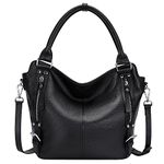 OVER EARTH Genuine Leather Handbags for Women Hobo Shoulder Bag Ladies Leather Tote Bag(O172E Black)