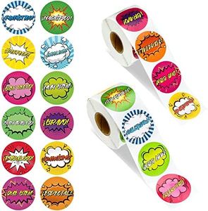 1000 Pcs Spanish Reward Sticker Reward Stickers 1.5" Spanish Roll of Stickers for Kids Spanish Sticker Praising and Encouraging Incentive Sticker for Students Teacher Spanish Classes