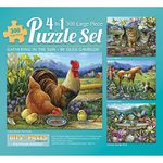 Bits and Pieces - Multipack of Four (4) 4-In-1 300 Piece Jigsaw Puzzles for Adults - Puzzles Measure 16" x 20" - 300 pc Kittens Puppy Rooster Family Summer Garden Birds Jigsaws by Artist Oleg Gavrilov