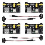 AEDIKO 4pcs MB102 Solderless Breadboard Power Supply Module 3.3V/5V with 4pcs 9V Battery Clip Buckle T-Type Power Cable Male 2.1MM DC Jack Plug