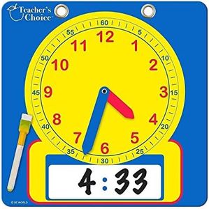 Teacher's Choice Writable Dry Erase Learning Clock | Large 12" Demonstration Teaching Time Practice Clock with Dry Erase Writing Surface | Marker Included | (Blue)