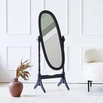 Livinia Ashely Wooden Antique Floor Free Standing Mirror/Traditional Style 60" Oval Clear Dressing Cheval Mirror Bedroom Interior (Black)