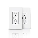 TOPELER USB Wall Receptacle with USB C Ports, Supports 30W PD3.0 Charging, 15 Amp Duplex Tamper Resistant Receptacle Plug, Screwless Wall Plate Included, UL Listed, 2Pack