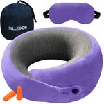 Billebon Ultrasoft Memory Foam Neck Pillow for Travel, Lightweight Comfortable & Breathable Cover, Airplane Travel Pillow Combo with Premium Eye Mask and Carry Bag. (Lavender)