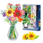 Under the Baubles Sunflowers Flowers Bouquet Building Set - 976 PCS Artificial Flower Home Decor Set for Adults, for Mom, Women, Her