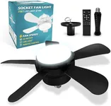 whicow Socket Fan Light, Socket Fan, Socket Fan Light with Remote,Small Ceiling Fans with Lights,Screw in Ceiling Fan in Light Socket for Bedroom, Kitchen, Living Room, Garage