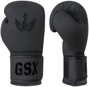 GXS Matt Black Boxing Gloves for Men & Women – Premium PU Leather Kickboxing, Muay Thai Gloves, Training & Competition, Perfect Fit and Feel, Reduces Impact Fatigue, Matt Black Boxing Gloves (12 Oz)