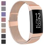 ZWGKKYGYH Compatible with Fitbit Charge 4/ Charge 3/ Charge 3 SE Bands for Women Men, Stainless Steel Metal Mesh Magnetic Band Replacement Bracelet Strap with Unique Magnet Lock, Large Royal Gold