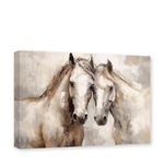 CXHOSTENT Horse Canvas Wall Art Animal Print Painting Couple Horse Pictures Animal Portrait Poster Living Room Decor Frame (Horse - 1, 16.00" x 24.00")