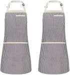 FunChaos 2 Pack Stripe Bib Apron, Adjustable Apron with 3 Pockets, Kitchen Aprons for Men Women, Cooking Aprons for Chef BBQ Painting Gardening Baking Restaurant