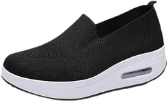Teamoda Orthopedic Walking Shoes for Women,2023 New Mesh Up Stretch Platform Orthopedic Sneakers, Slip-On Light Air Cushion Orthopedic Shoes for Arch Support (Black, 9, Wide)