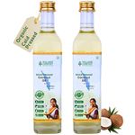 Village Company Extra Virgin Cold Pressed Coconut Oil 500ML Pack of 2 | Hair Skin Cooking Baby Massage | Organic Pure Edible Natural | Wood Press Kolhu Kacchi Ghani Chekku | Chemical-Free Glass Bottle