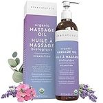 Viva Naturals Organic Massage Oil with Lavender Scent (8 fl. oz.) - Massage Oils for Massage Therapy, Non-Greasy Lavender Body Oil with pump, Lavender Oil for Skin | huile de massage para el cuerpo