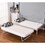 Panana Single Day Bed Metal Guest Bed Frame Sofa Bed with Pull Out Guest Trundle Bed (White, Daybed+Trundle)