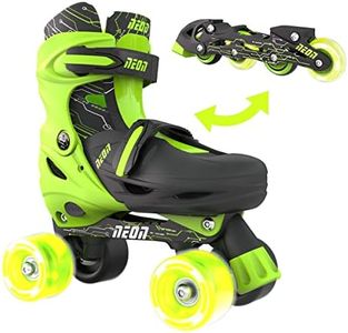 Yvolution Neon Combo Skates | 2-1 Quad and Inline Skates for Kids with LED Wheels | Adjustable Sizing (Green, 12-2)