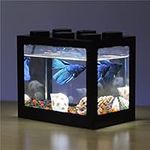 Aquarium Fish Tank Decorative Mini Aquarium USB LED Light Lamp Fish Tank Desktop Lamp Fish Tank for Box Office Tea Table Decor(Black)