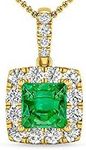 Inspereza Princess cut Emerald and White Diamond Halo Pendant in 14kt Yellow gold(5.0 mm Emerald)