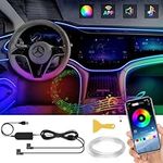 EXGUEACK EL Wire Interior Car LED Strip Lights USB,2 in 1 RGB Neon Ambient Lighting Kit 3 M Fiber Optic,Upgraded DIY Multicolor Car Interior Music Light APP & Manual Control (Universal Fit)