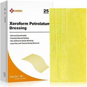 Carbou Medical Xeroform Petrolatum Dressing 5"x9", 25 Individual Pack, Non-Adherent Gauze Pads, Soft Fine Mesh Gauze Patch for Wound Care, Burns, Lacerations, Skin Grafts & Surgical Incisions