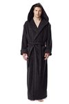 Arus Men's Hood'n Full Ankle Length Hooded Turkish Cotton Bathrobe L Black