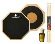 WORLDMACS 12" Double-Sided Drum Practice Pad with Drumsticks & Carry Bag, 3 Rebound Surfaces, Silent Pinewood Base, Portable Snare Training Pad for Beginners & Professionals