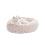 Bedfolks Calming Donut Cat Bed, Dia23 Round Fluffy Dog Beds for Small Dogs & Cat Beds for Indoor Cats, Washable Anti-Anxiety Plush Puppy Bed（Pink, Small）