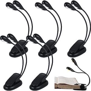 Retisee 6 Pcs Music Stand Clip on Reading Light USB and AAA Battery Operated LED Book Lights in Bed 3 Brightness Levels Ideal for Musician, Piano Player, AAA Battery Not Included(Dual Arms)