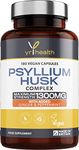 Psyllium Husks Capsules - 1300mg Fibre Supplement - 180 Vegan Capsules with Added Peppermint & Ginger - 2 Capsules not Tablets Per Serving - Plantago Ovata Plant Seeds - Made in The UK by YrHealth