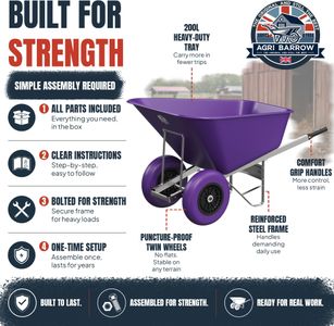 Agri Barrow 200L Plastic Wheelbarrow – Puncture Proof Twin Tyres, Green