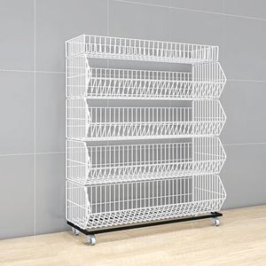 Yuwoune 5-Tier Slanted Rolling Retail Display Rack with Locking Wheels | Heavy-Duty Metal Snack & Chip Display Stand for Grocery Stores, Supermarkets, Bakery | Space-Saving Store Organization Shelf