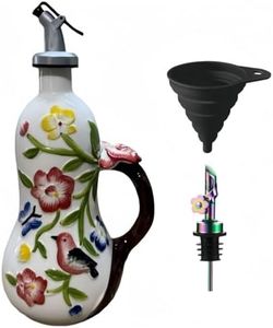 Windefun 18.26oz/540ml Decorative Olive Oil Dispenser Bottle for Kitchen,Hand Painted Relief Ceramic Olive Oil Bottle,Ceramic Oil Container (Handmade Flowers)