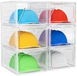 YKLSLH Hat Organizer Box, 6 Boxes for 40 Pack Hats, Upgrade Harder Solid Plastic Hat Organizer for Baseball Caps, Clear Hat Storage with Magnetic Door, Hat Rack Holder Case, White