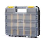 CASOMAN Double Side Tool Organizer with Impact Resistant Polymer and Customizable Removable Plastic Dividers, Hardware Box Storage, Excellent for Screws,Nuts,Small Parts, 34-Compartment, Black/Yellow