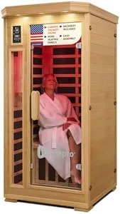 LifePro 1 Person Far Infrared Sauna for Home - Home Sauna, Tempered Glass Door, Oxygen Ionizer, & 7 Chromotherapy Lights for Indoor Sauna - Canadian Hemlock Wood Dry Sauna with Bluetooth Sound System