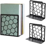 Geometric Bookends for Heavy Books, Honeycomb Metal Bookends, Black Metal Bookends for Heavy Books, L-Shaped Heavy Duty Bookends for Heavy Books, Tall Bookends for Heavy Books, 2 Pairs